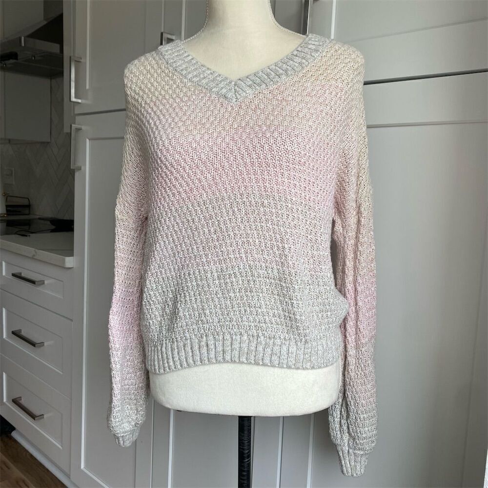 One Grey Day Women's XS Multicolor V-Neck Cropped Pullover Sweater Casual